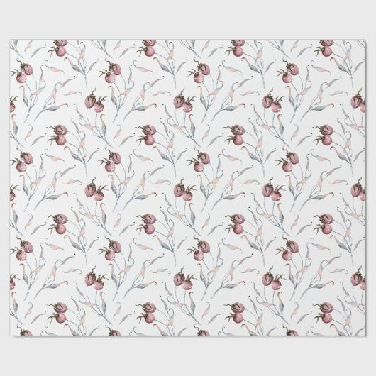 Rustikale Wasserfarbe Rote Winterfrüchte und Blätt Geschenkpapier (Flach)