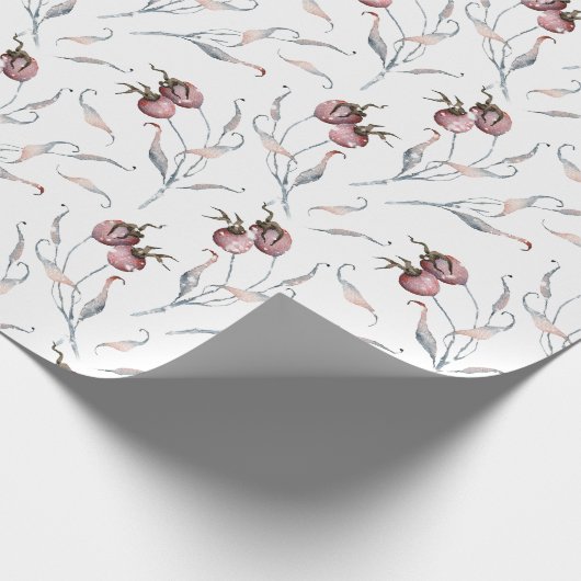 Rustikale Wasserfarbe Rote Winterfrüchte und Blätt Geschenkpapier (Ecke)