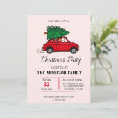 Rustikale Wasserfarbe Roter Lkw Weihnachten Einladung (Stehend Vorderseite)