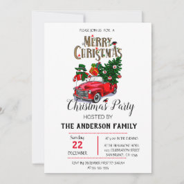 Rustikale Wasserfarbe Roter Lkw Weihnachten Einladung