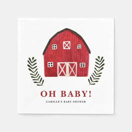 Rustikale Wasserfarbe Rotes Scheunen-Baby-Shower i Serviette (Vorderseite)