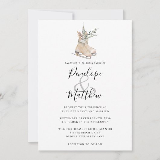 Rustikale Wasserfarbe Saisonale Skaten Einladung (Vorderseite)