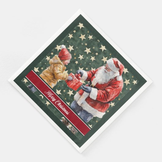 Rustikale Wasserfarbe Santa Claus Abendessen Napki Serviette (Ecke)
