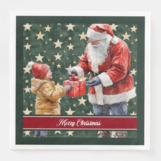 Rustikale Wasserfarbe Santa Claus Abendessen Napki Serviette (Vorderseite)