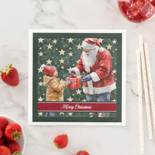 Rustikale Wasserfarbe Santa Claus Abendessen Napki Serviette (Beispiel)