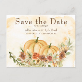 Rustikale Wasserfarbe Save the Date Pumpkin Weddin Ankündigungspostkarte