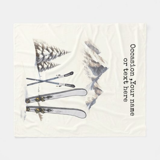 Rustikale Wasserfarbe Schneeberg Winter Fleecedecke (Vorderseite (Horizontal))