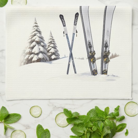 Rustikale Wasserfarbe Schneeberg Winter Geschirrtuch (Gefaltet)
