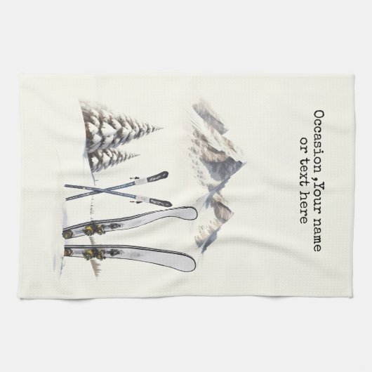 Rustikale Wasserfarbe Schneeberg Winter Geschirrtuch (Horizontal)