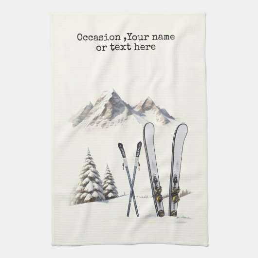 Rustikale Wasserfarbe Schneeberg Winter Geschirrtuch (Vertikal)