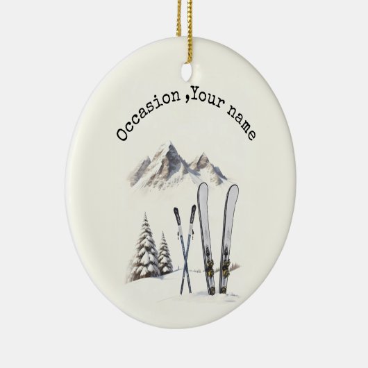 Rustikale Wasserfarbe Schneeberg Winter Keramik Ornament (Rechts)