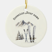 Rustikale Wasserfarbe Schneeberg Winter Keramik Ornament (Vorne)