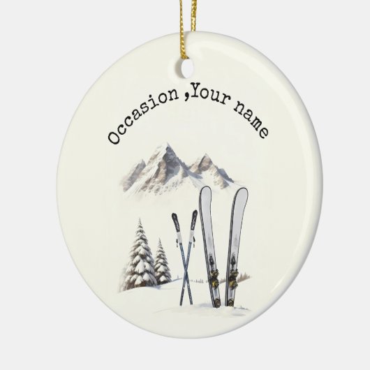 Rustikale Wasserfarbe Schneeberg Winter Keramik Ornament (Links)