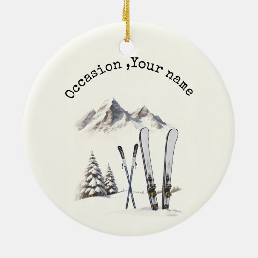 Rustikale Wasserfarbe Schneeberg Winter Keramik Ornament (Hinten)