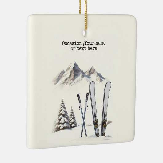 Rustikale Wasserfarbe Schneeberg Winter Keramikornament (Rechts)