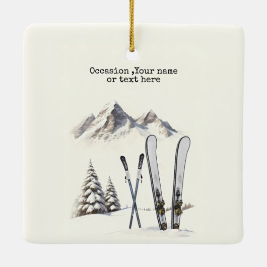 Rustikale Wasserfarbe Schneeberg Winter Keramikornament (Rückseite)