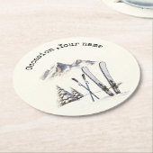 Rustikale Wasserfarbe Schneeberg Winter Runder Pappuntersetzer (Angewinkelt)