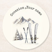 Rustikale Wasserfarbe Schneeberg Winter Runder Pappuntersetzer (Vorderseite)