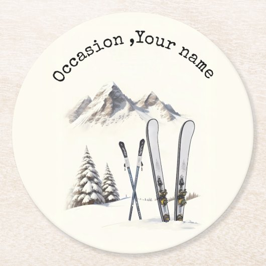 Rustikale Wasserfarbe Schneeberg Winter Runder Pappuntersetzer (Vorderseite)