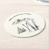 Rustikale Wasserfarbe Schneeberg Winter Runder Pappuntersetzer (Angewinkelt)