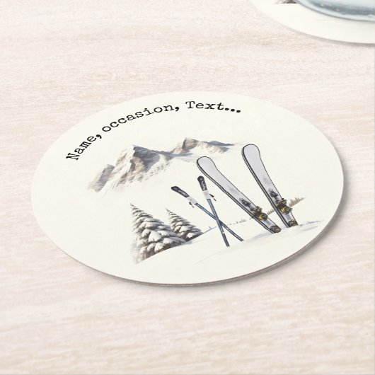 Rustikale Wasserfarbe Schneeberg Winter Runder Pappuntersetzer (Angewinkelt)