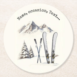 Rustikale Wasserfarbe Schneeberg Winter Runder Pappuntersetzer