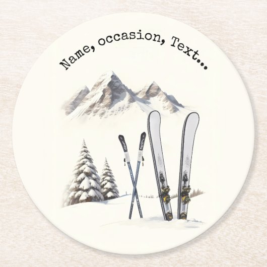 Rustikale Wasserfarbe Schneeberg Winter Runder Pappuntersetzer (Vorderseite)