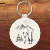 Rustikale Wasserfarbe Schneeberg Winter Schlüsselanhänger (Vorderseite)