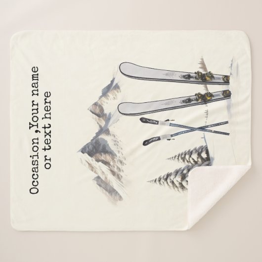 Rustikale Wasserfarbe Schneeberg Winter Sherpadecke (Vorderseite (Horizontal))