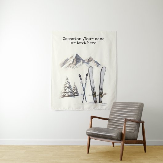 Rustikale Wasserfarbe Schneeberg Winter Wandteppich (Beispiel)