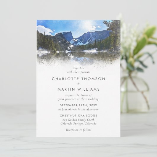 Rustikale Wasserfarbe Seepromenade Hochzeit Einladung (Stehend Vorderseite)