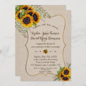 Rustikale Wasserfarbe Sonnenblumen Linen Leinwand  Einladung (Vorne/Hinten)