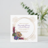 Rustikale Wasserfarbe Sukkulent, Lavendelhochzeit Einladung (Stehend Vorderseite)