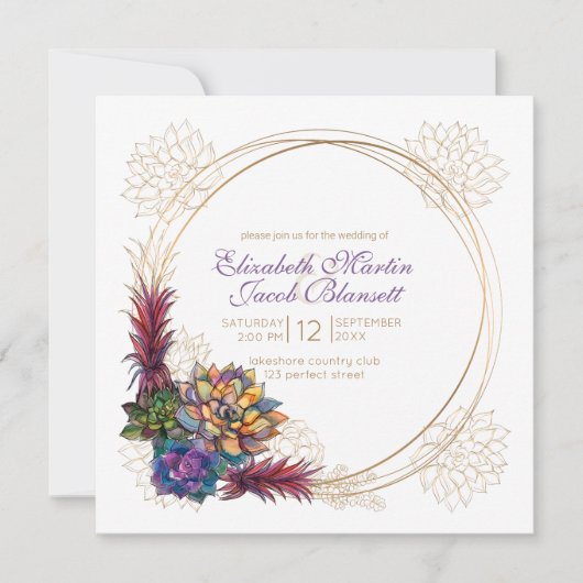 Rustikale Wasserfarbe Sukkulent, Lavendelhochzeit Einladung (Vorderseite)