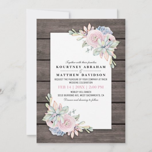 Rustikale Wasserfarbe Sukkulente Pfirsichpfirsich Einladung (Vorderseite)