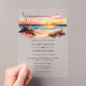 Rustikale Wasserfarbe Sunset Beach Seascape Hochze Acryleinladungen (Insitu (Handheld))