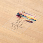 Rustikale Wasserfarbe Sunset Beach Seascape Hochze Acryleinladungen (Ablage )