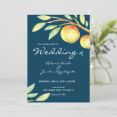 Rustikale Wasserfarbe Süße Pfirsiche Hochzeit Einladung (Stehend Vorderseite)