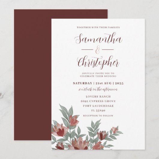 Rustikale Wasserfarbe Terracotta Einladung (Vorne/Hinten)