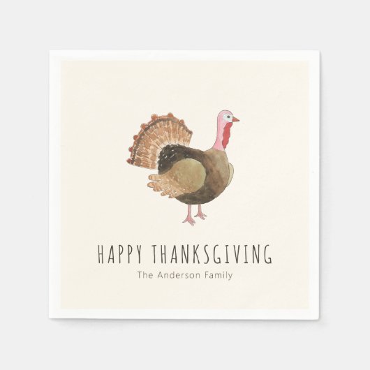 Rustikale Wasserfarbe Truthahn Thanksgiving Serviette (Vorderseite)