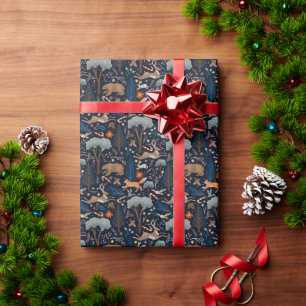 Rustikale Wasserfarbe Waldtiere Bäume Weihnachten Geschenkpapier