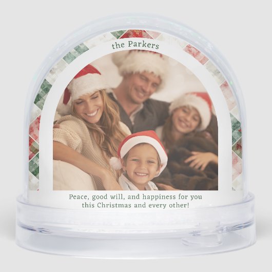 Rustikale Wasserfarbe Weihnachten Kariertes Foto S Schneekugeln (Rückseite)