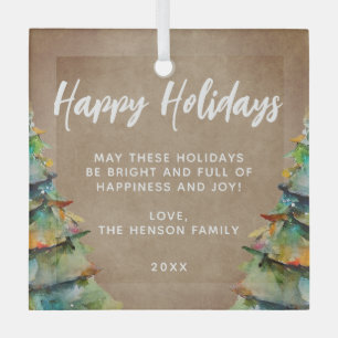 Rustikale Wasserfarbe Weihnachtsbaum-Familienfeier Ornament Aus Glas