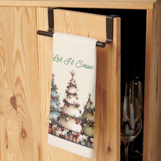 Rustikale Wasserfarbe-Weihnachtsbäume Lass es schn Geschirrtuch (Drittel gefaltet)