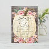 Rustikale Wasserfarbe Weiße Kürbis Rose Holz Einladung (Stehend Vorderseite)