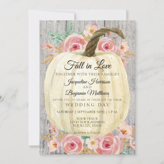 Rustikale Wasserfarbe Weißer Kürbis Einladung (Vorderseite)