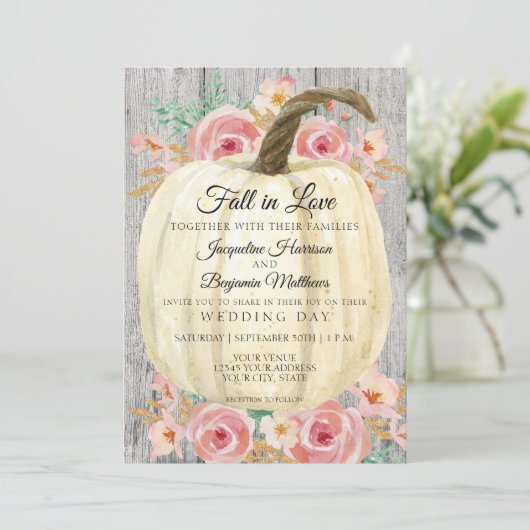 Rustikale Wasserfarbe Weißer Kürbis Einladung (Stehend Vorderseite)