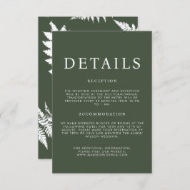 Rustikale Wasserfarbe Wild Fern Hochzeitdetails Begleitkarte
