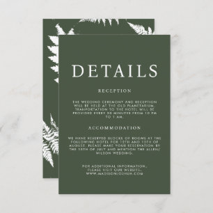 Rustikale Wasserfarbe Wild Fern Hochzeitdetails Begleitkarte