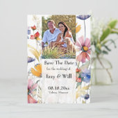 Rustikale Wasserfarbe Wildblumen Foto Einladung (Stehend Vorderseite)